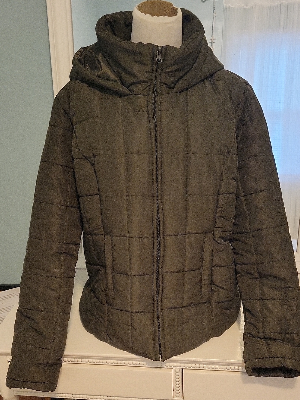 New York & Company Dark Olive Green Puffer Jacket